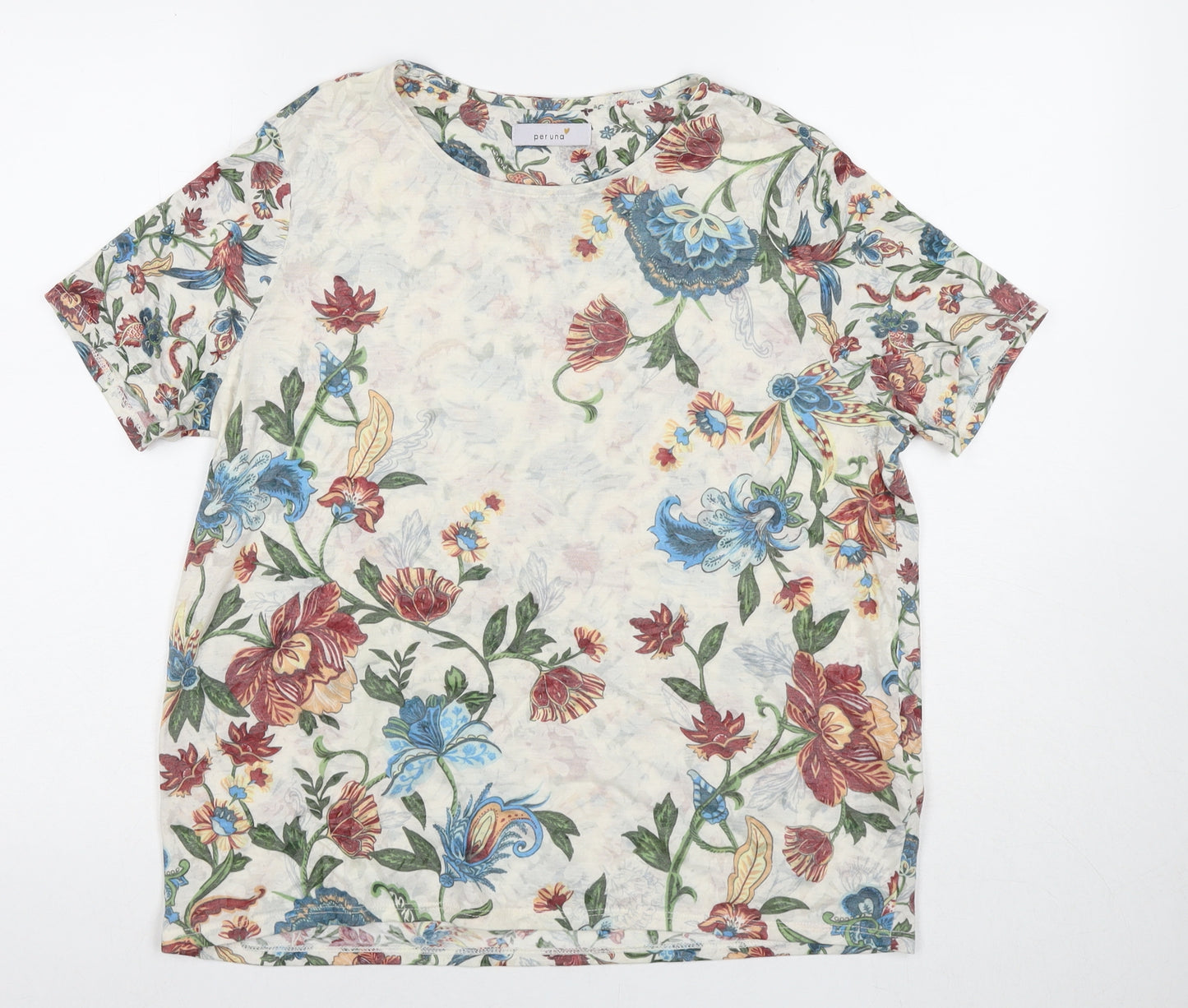 Per Una Womens Multicoloured Floral Polyester Basic T-Shirt Size 14 Round Neck