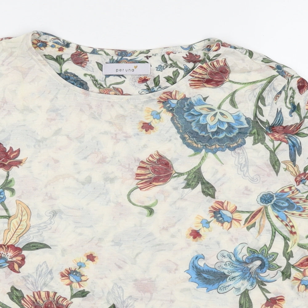 Per Una Womens Multicoloured Floral Polyester Basic T-Shirt Size 14 Round Neck