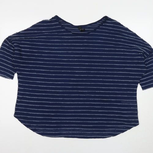 Arcadia Womens Blue Striped Polyester Basic T-Shirt Size 20 Round Neck