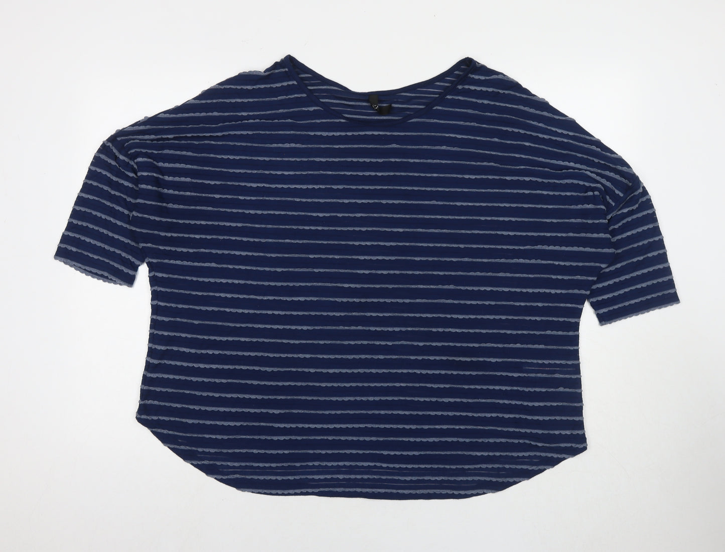 Arcadia Womens Blue Striped Polyester Basic T-Shirt Size 20 Round Neck