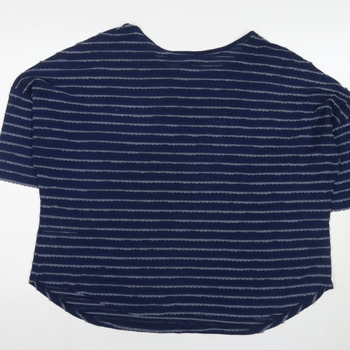 Arcadia Womens Blue Striped Polyester Basic T-Shirt Size 20 Round Neck