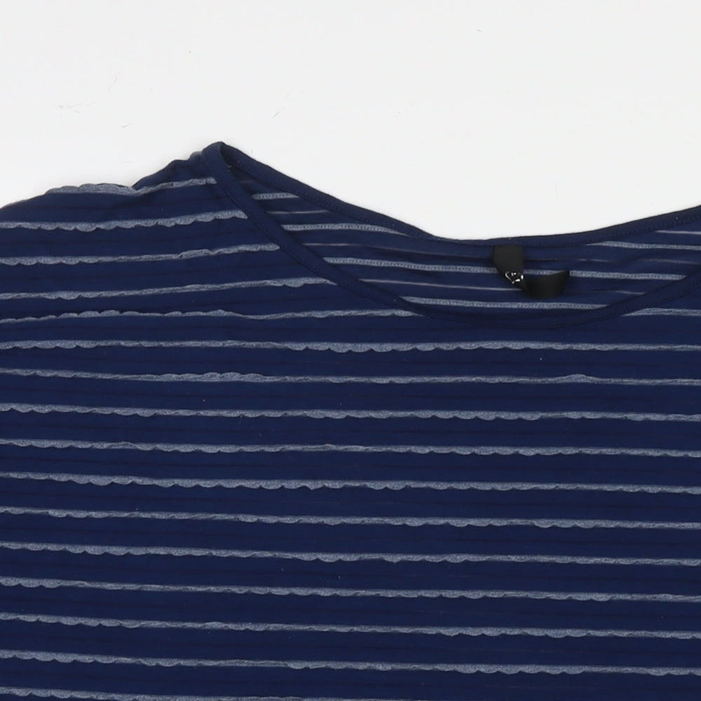 Arcadia Womens Blue Striped Polyester Basic T-Shirt Size 20 Round Neck