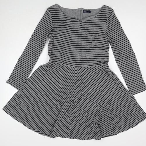 Gap Womens Grey Striped Cotton Jumper Dress Size 10 Round Neck Zip