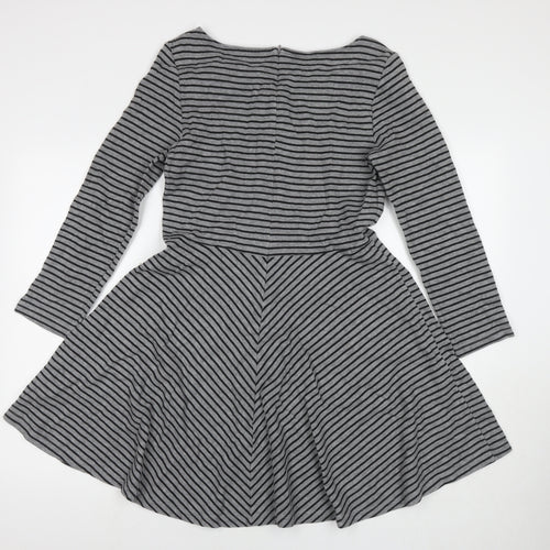 Gap Womens Grey Striped Cotton Jumper Dress Size 10 Round Neck Zip