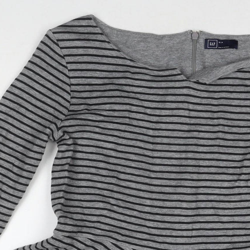 Gap Womens Grey Striped Cotton Jumper Dress Size 10 Round Neck Zip