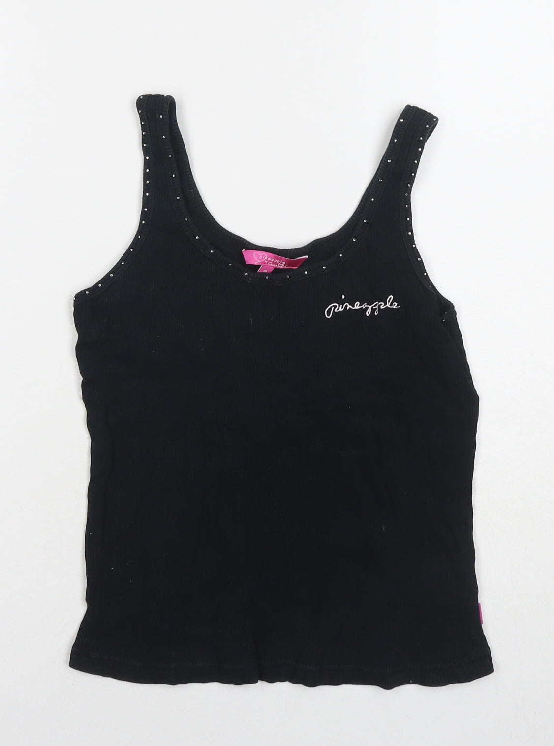 Pineapple Womens Black Cotton Basic Tank Size 12 Round Neck - Embellishment Detail