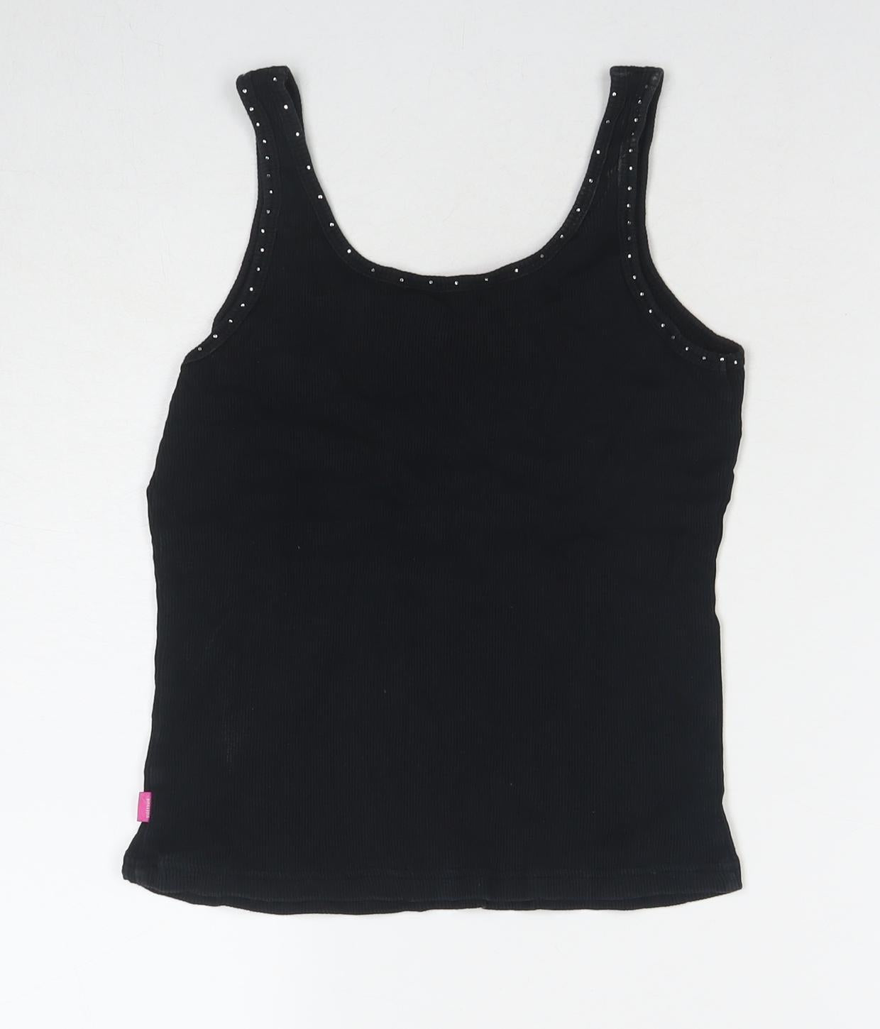 Pineapple Womens Black Cotton Basic Tank Size 12 Round Neck - Embellishment Detail