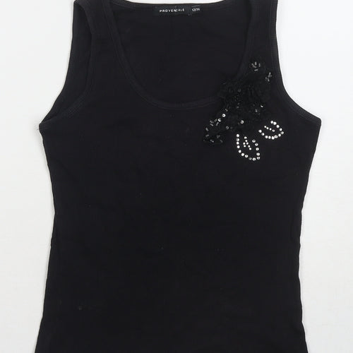 Provinciale Womens Black Cotton Basic Tank Size 12 Round Neck - Size 12-14
