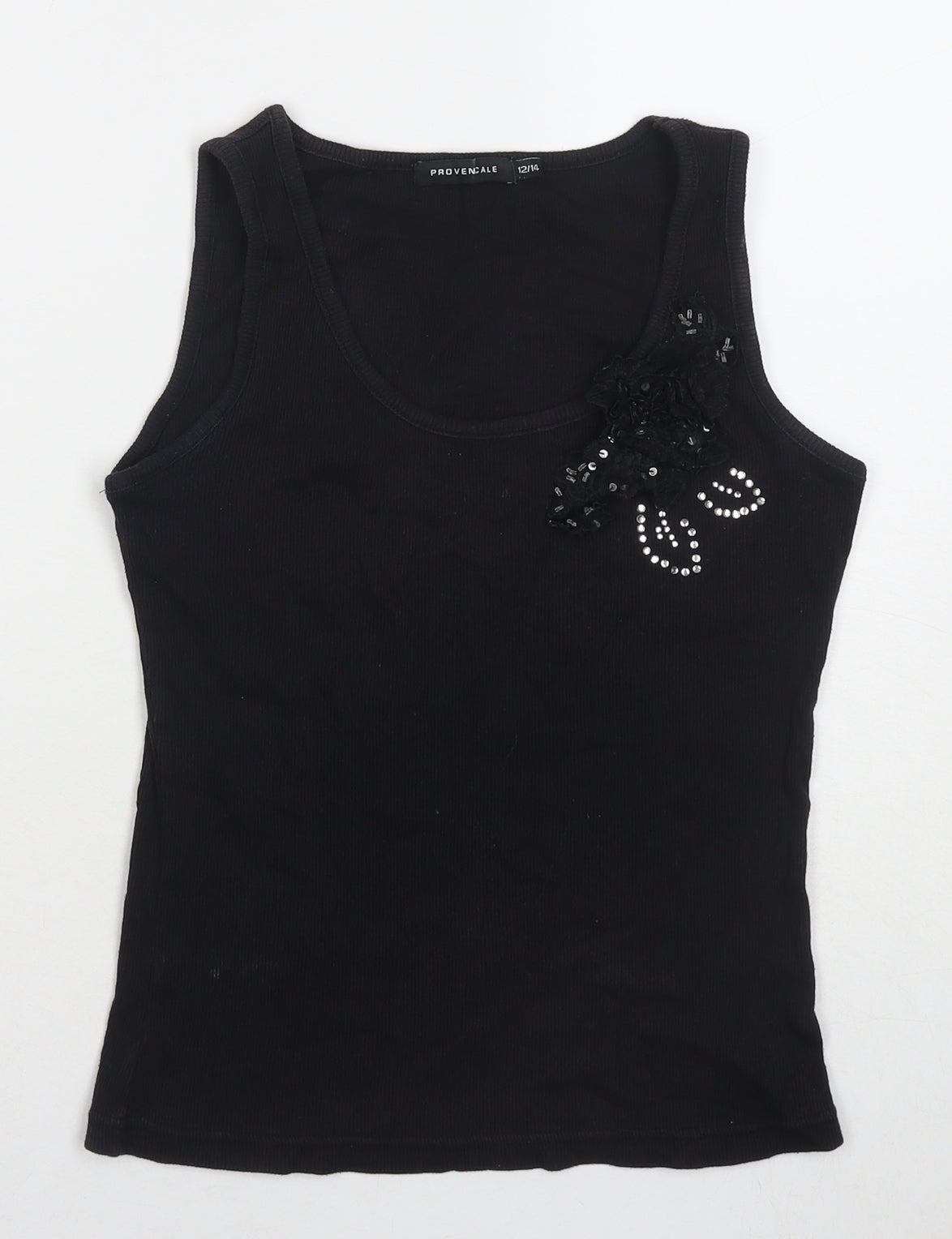 Provinciale Womens Black Cotton Basic Tank Size 12 Round Neck - Size 12-14