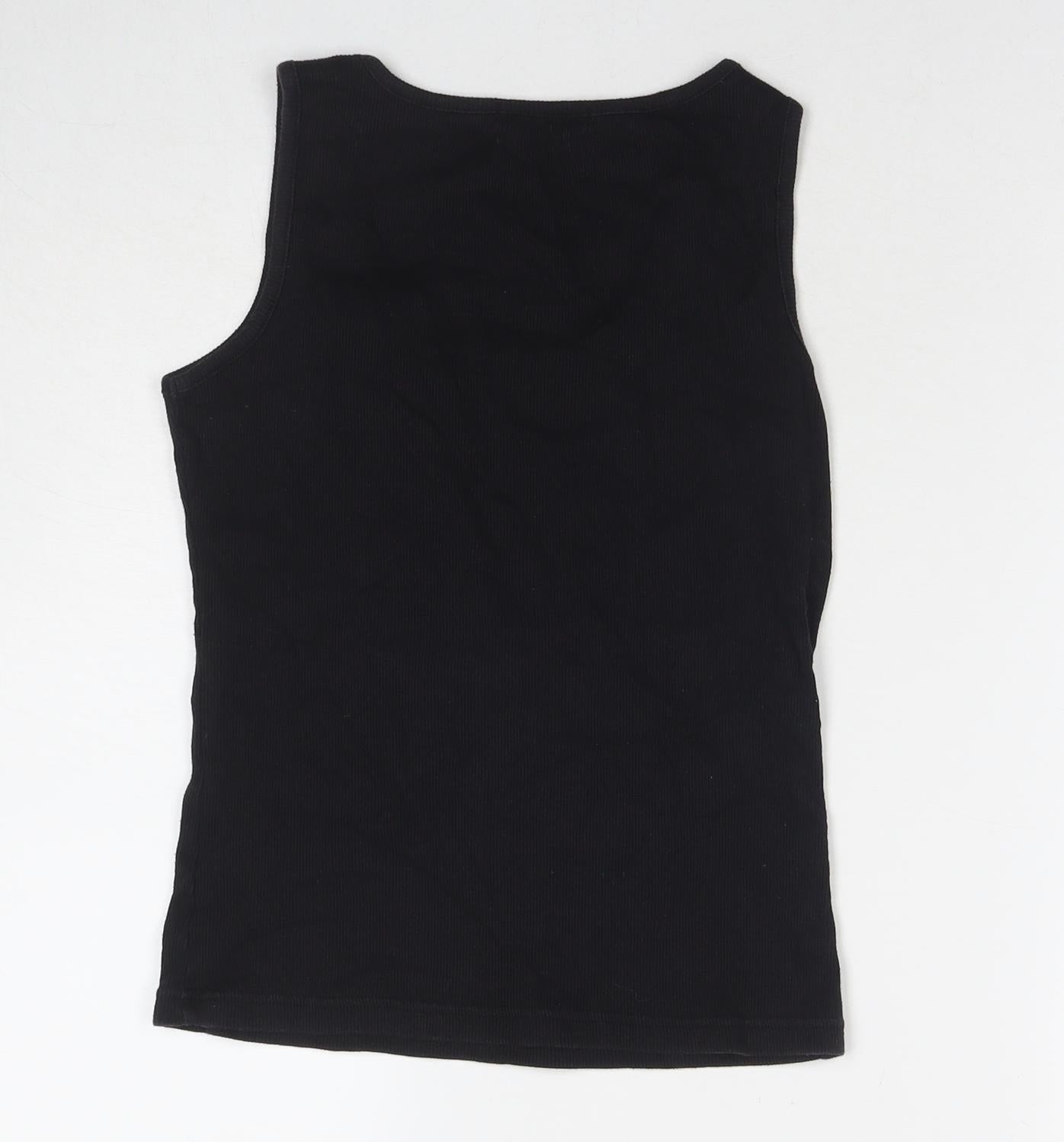 Provinciale Womens Black Cotton Basic Tank Size 12 Round Neck - Size 12-14