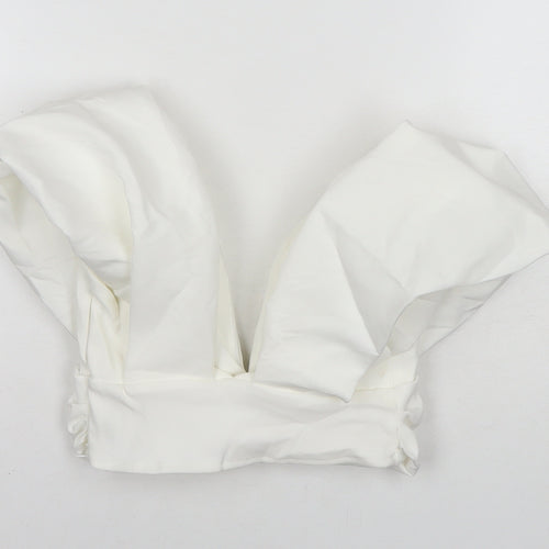 Zara Womens White Polyester Cropped Blouse Size 4 V-Neck