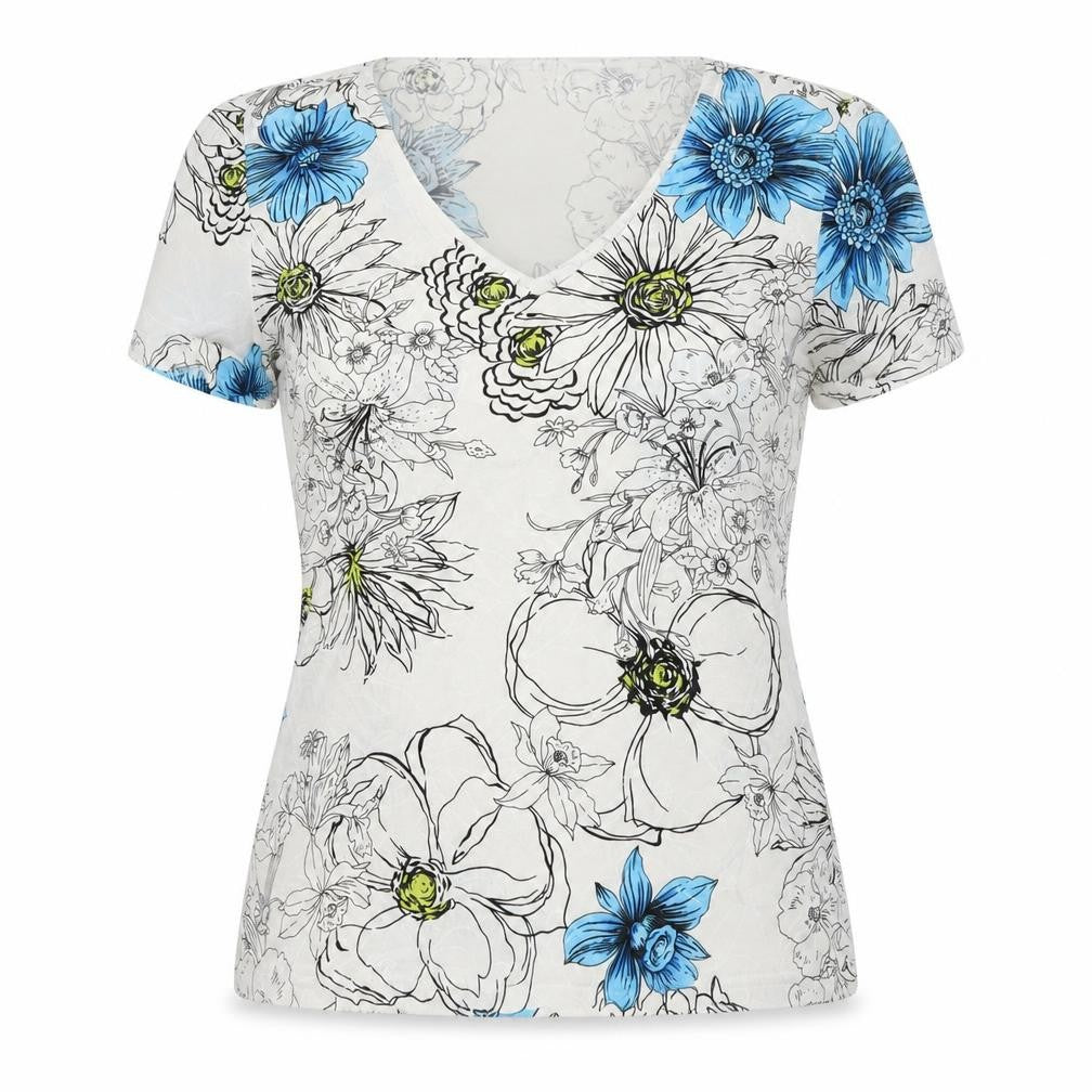Front view of Perie women’s white viscose basic t-shirt, size UK 12, round neck