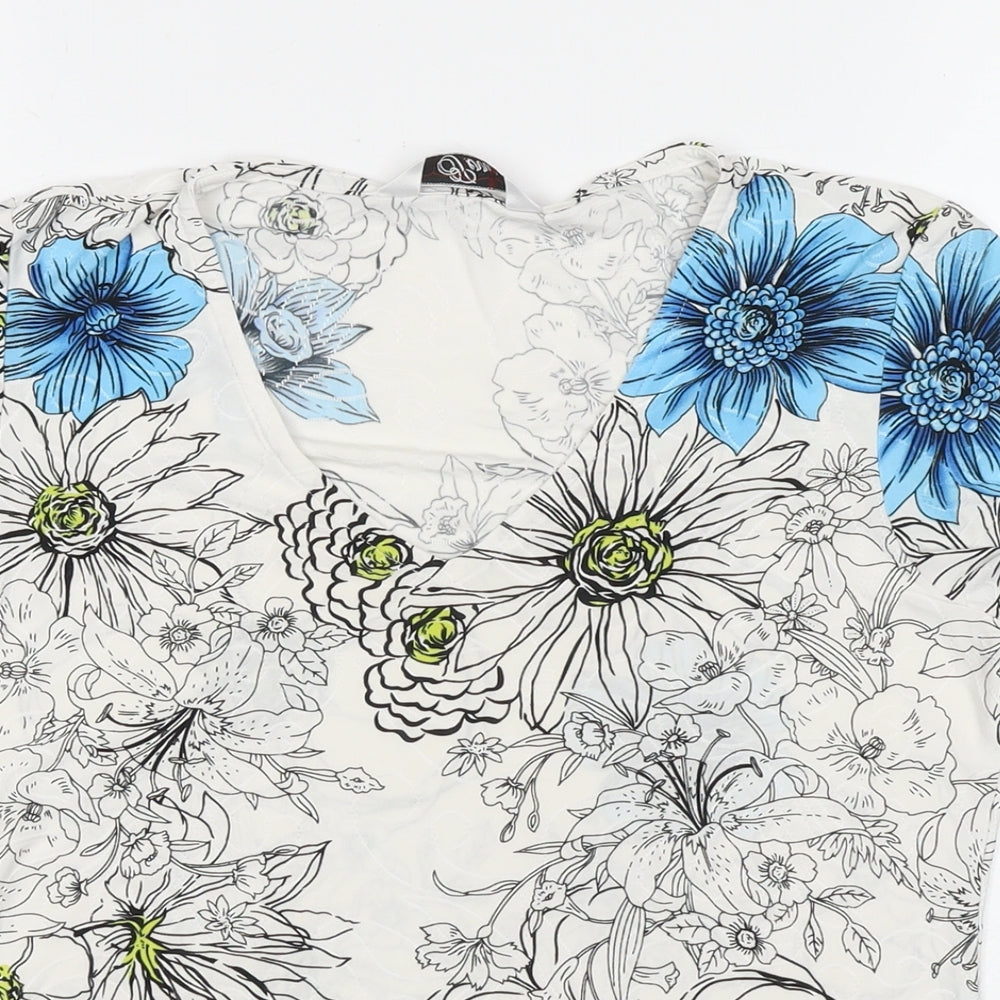 Perie Womens White Viscose Basic T-Shirt Size 12 Round Neck