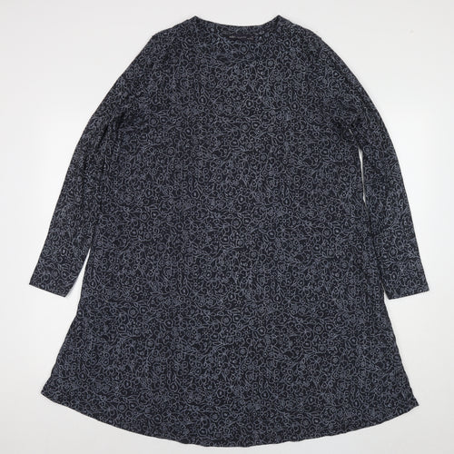 Marks and Spencer Womens Blue Floral Cotton Jumper Dress Size 18 Round Neck Pullover