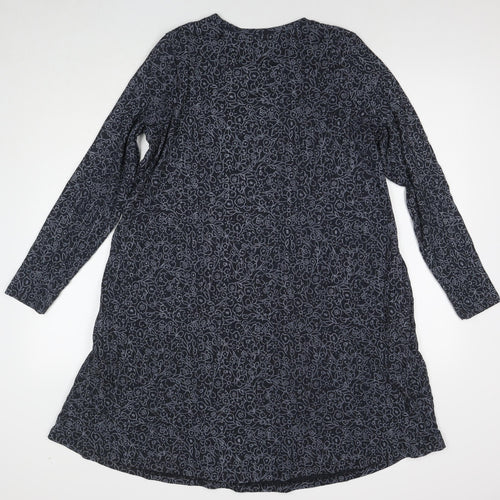 Marks and Spencer Womens Blue Floral Cotton Jumper Dress Size 18 Round Neck Pullover