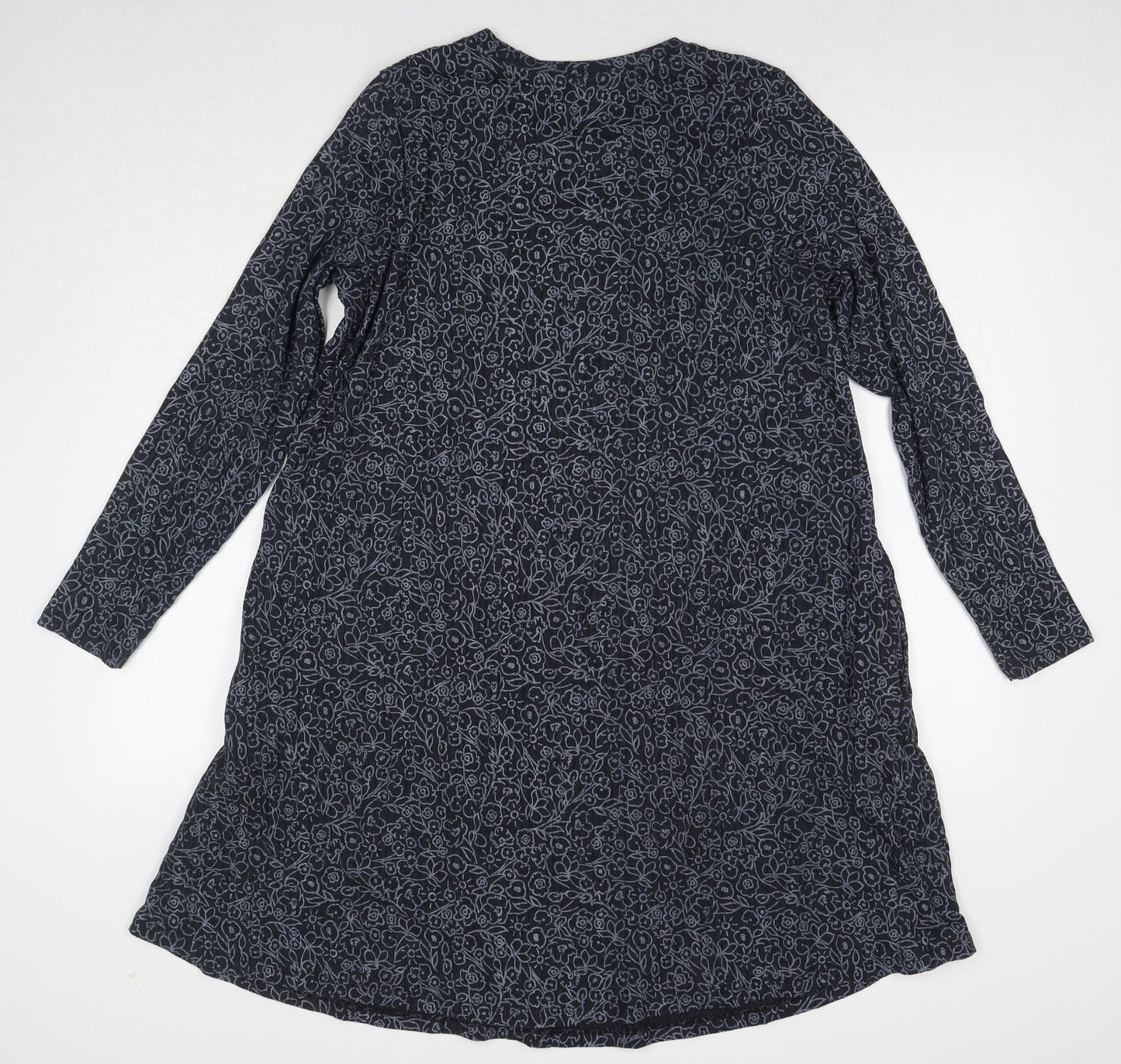 Marks and Spencer Womens Blue Floral Cotton Jumper Dress Size 18 Round Neck Pullover