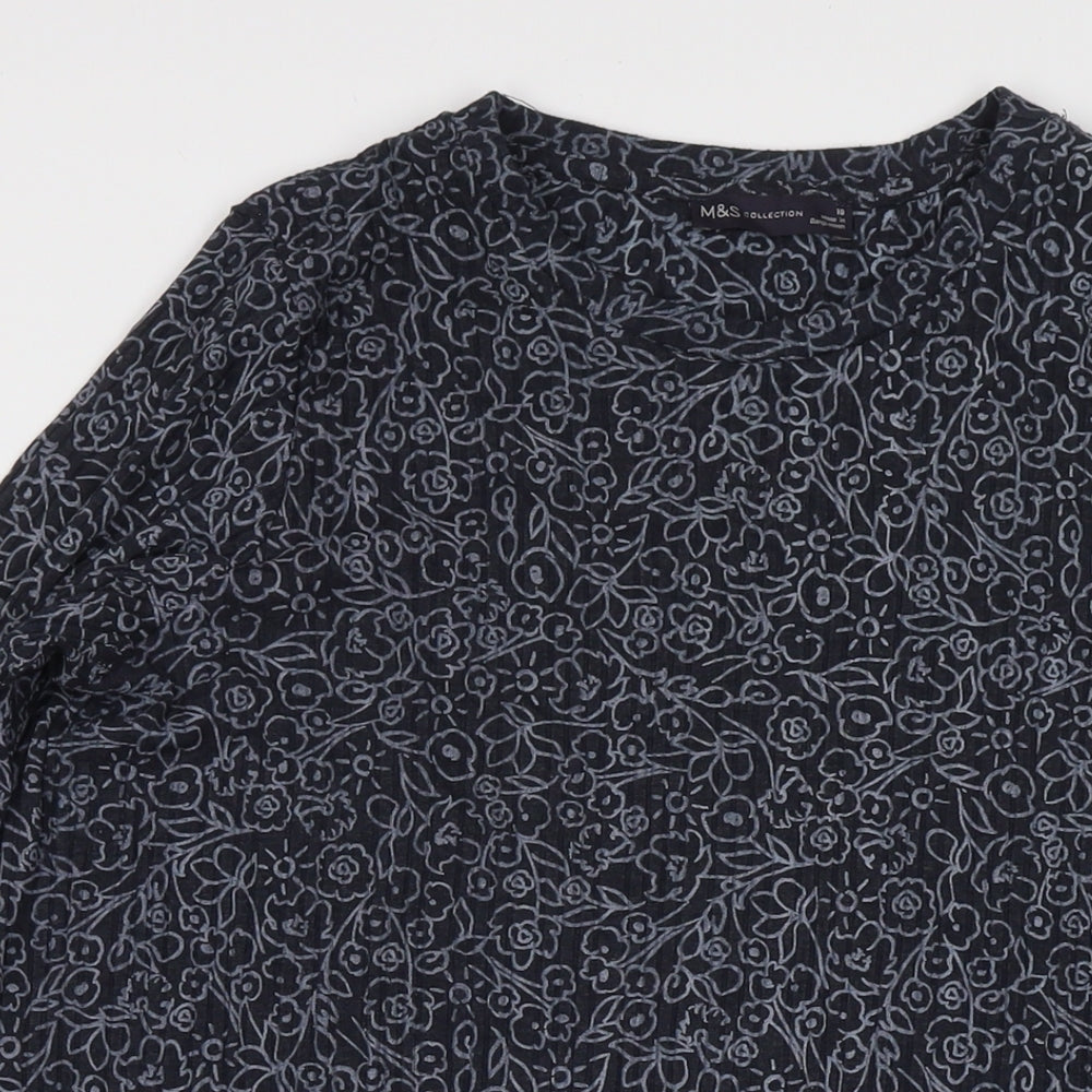 Marks and Spencer Womens Blue Floral Cotton Jumper Dress Size 18 Round Neck Pullover