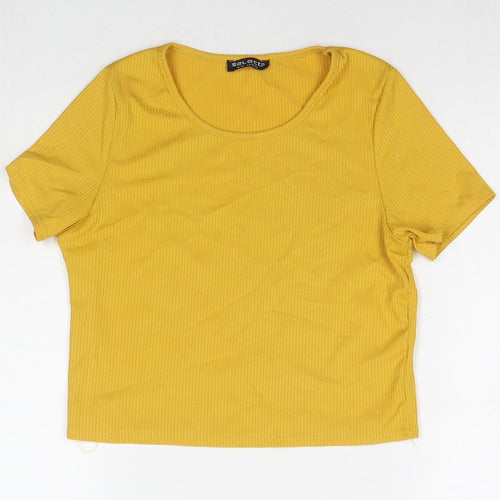 Select Womens Yellow Polyester Basic T-Shirt Size 14 Round Neck