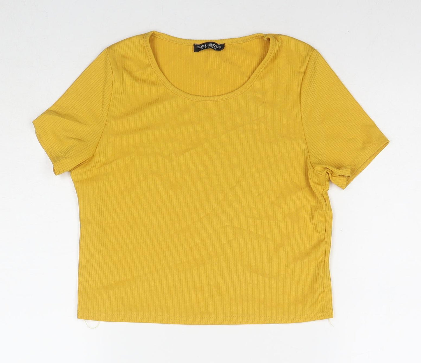 Select Womens Yellow Polyester Basic T-Shirt Size 14 Round Neck