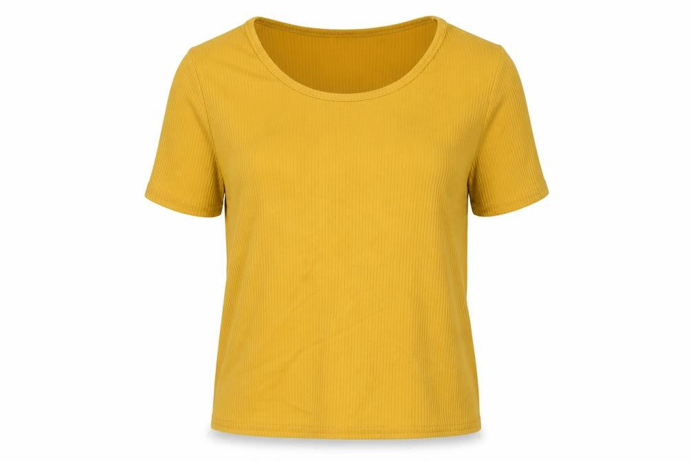 Select Womens Yellow Polyester Basic T-Shirt Size 14 Round Neck
