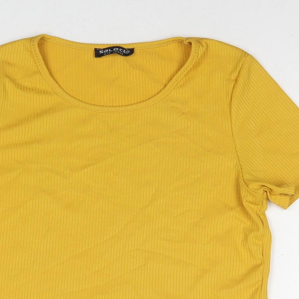 Select Womens Yellow Polyester Basic T-Shirt Size 14 Round Neck