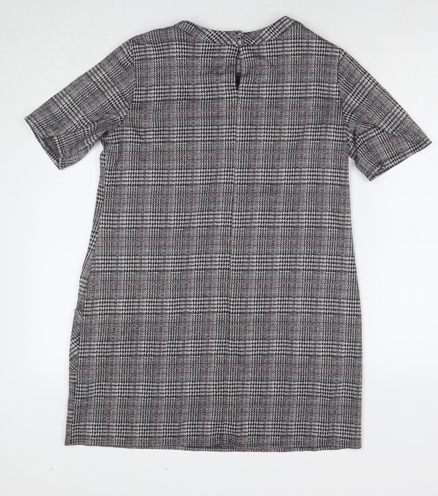 Dorothy Perkins Womens Grey Check Polyester A-Line Size 14 Round Neck Button
