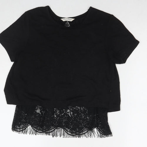 Miss Selfridge Womens Black Polyester Basic T-Shirt Size 10 Round Neck