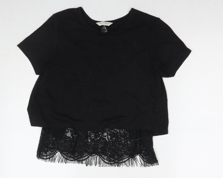Miss Selfridge Womens Black Polyester Basic T-Shirt Size 10 Round Neck