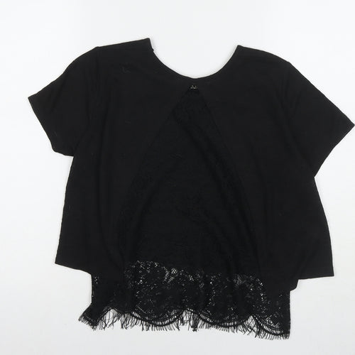 Miss Selfridge Womens Black Polyester Basic T-Shirt Size 10 Round Neck