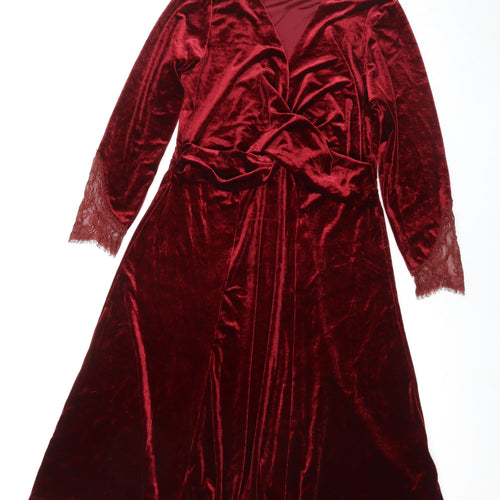 Cotton Traders Womens Red Polyester Maxi Size 14 V-Neck Pullover - Lace Detail