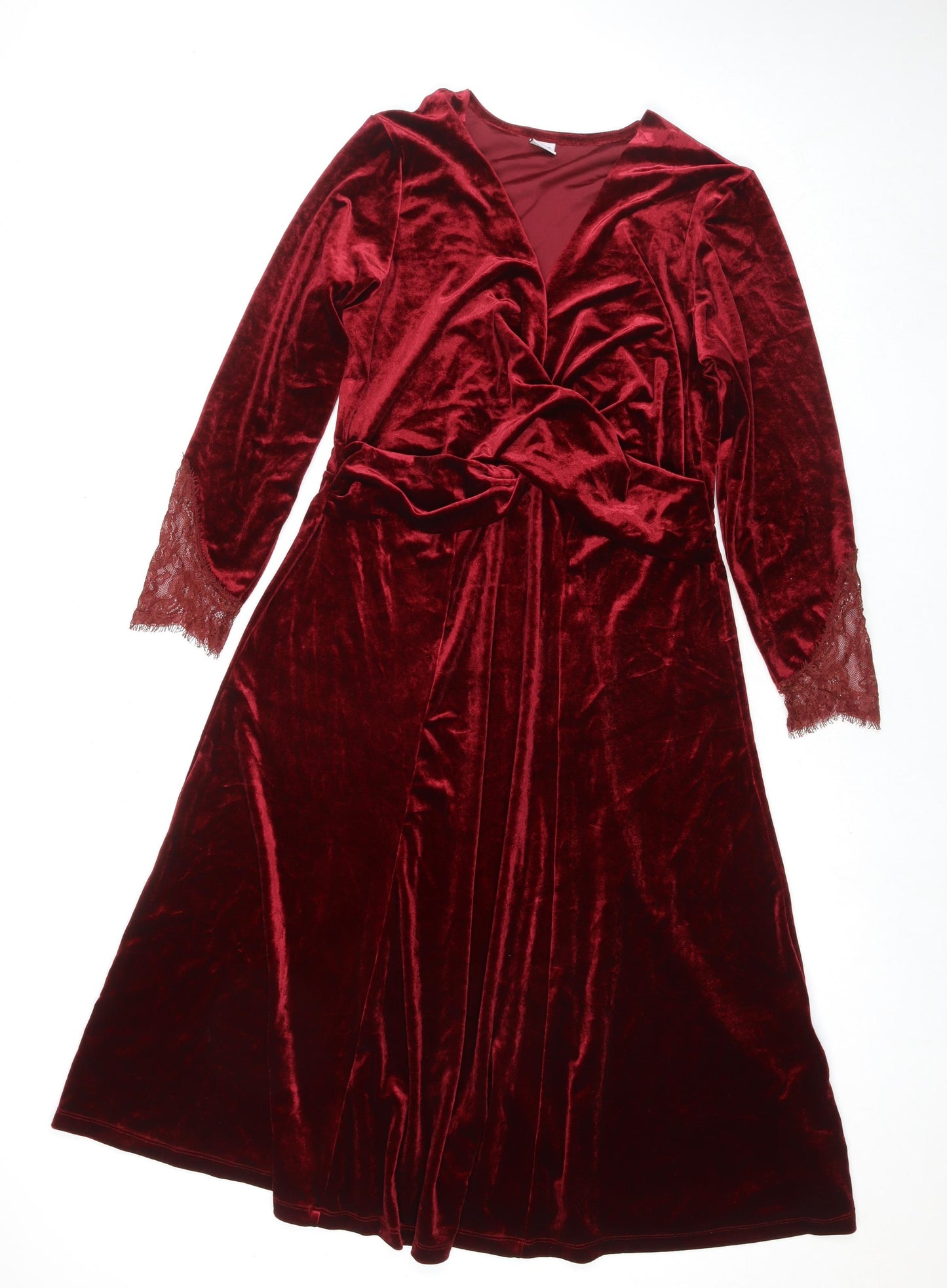 Cotton Traders Womens Red Polyester Maxi Size 14 V-Neck Pullover - Lace Detail
