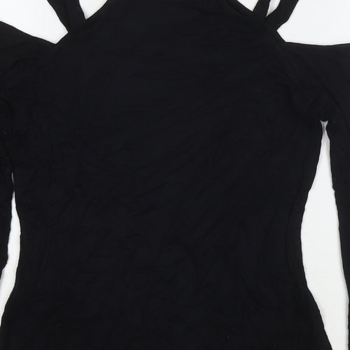 River Island Womens Black Viscose Basic T-Shirt Size 12 Round Neck - Cold Shoulder