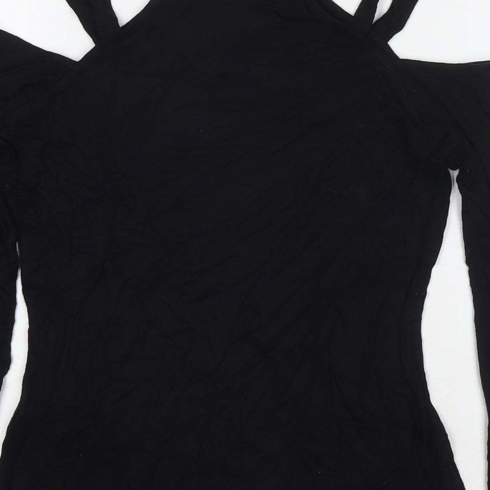 River Island Womens Black Viscose Basic T-Shirt Size 12 Round Neck - Cold Shoulder