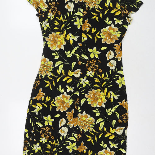 Roman Womens Black Floral Viscose A-Line Size 16 Round Neck Pullover