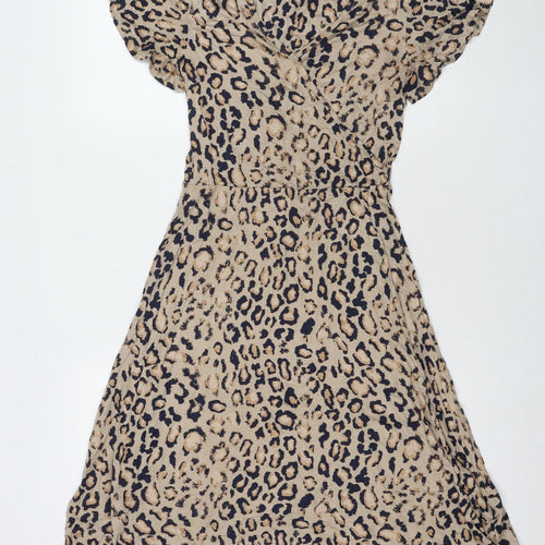 Principles Womens Brown Animal Print Viscose A-Line Size 8 Round Neck Pullover