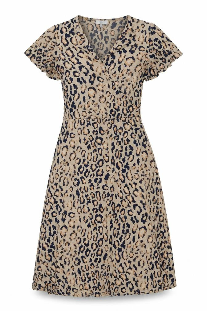 Front view of Principles women’s brown animal print viscose a-line, size UK 8, round neck pullover
