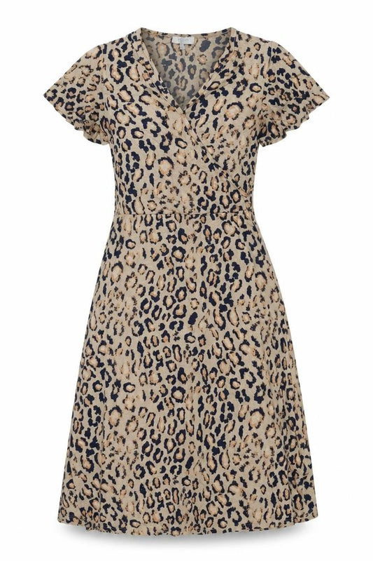 Front view of Principles women’s brown animal print viscose a-line, size UK 8, round neck pullover