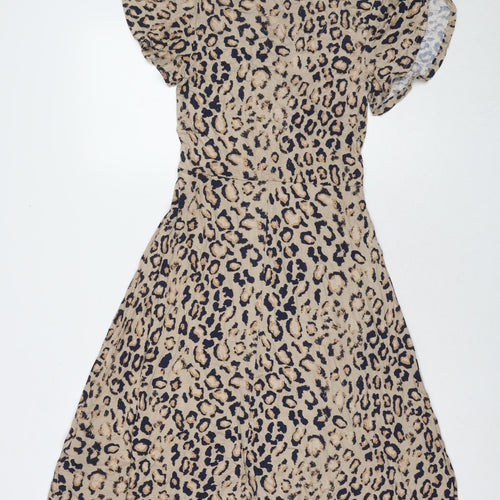 Principles Womens Brown Animal Print Viscose A-Line Size 8 Round Neck Pullover