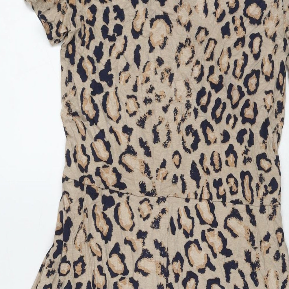 Principles Womens Brown Animal Print Viscose A-Line Size 8 Round Neck Pullover