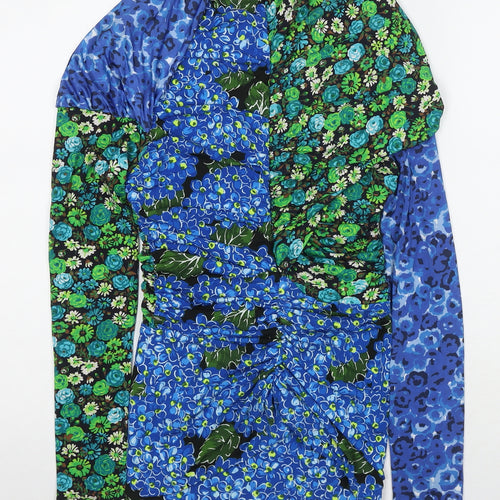 Zara Womens Multicoloured Floral Polyester Bodycon Size S Round Neck Zip