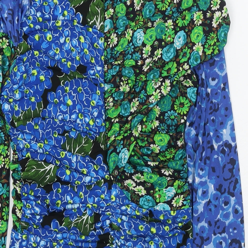 Zara Womens Multicoloured Floral Polyester Bodycon Size S Round Neck Zip