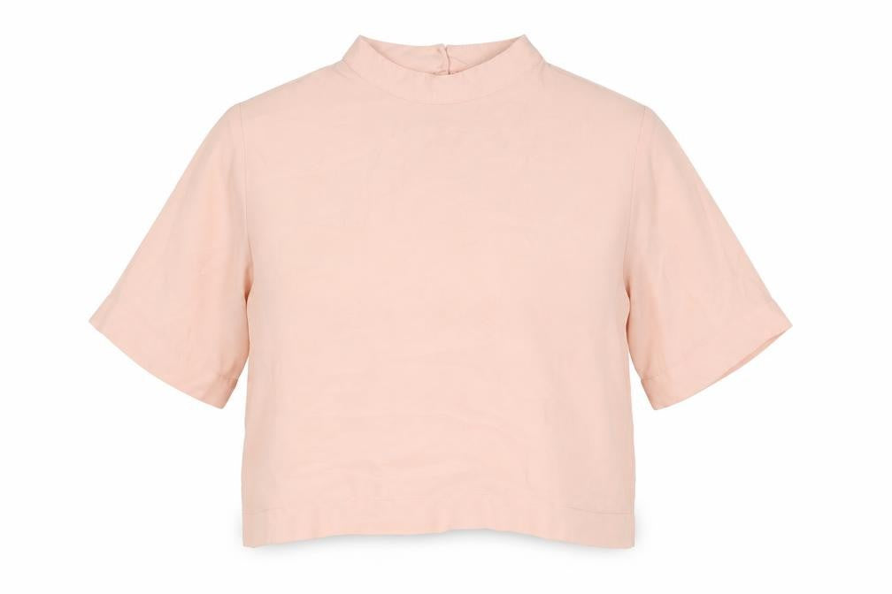 Front view of Light Before Dark women’s beige polyester basic t-shirt, size M, round neck