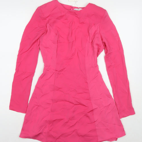 Bershka Womens Pink Polyester A-Line Size XS Round Neck Button - Shoulder Pads