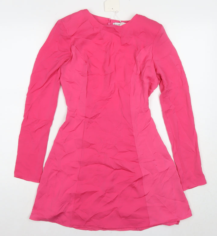Bershka Womens Pink Polyester A-Line Size XS Round Neck Button - Shoulder Pads
