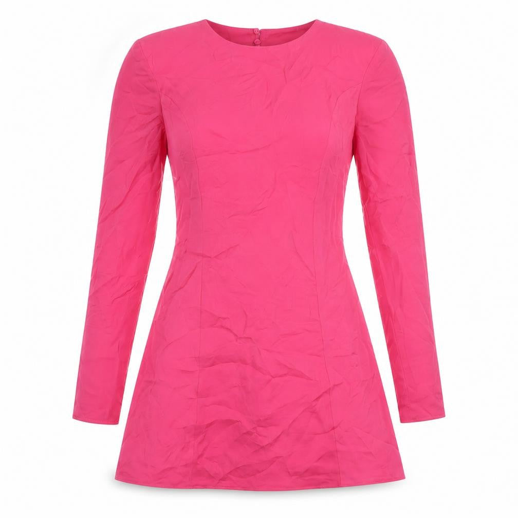 Front view of Bershka women’s pink polyester a-line, size XS, round neck button - shoulder pads
