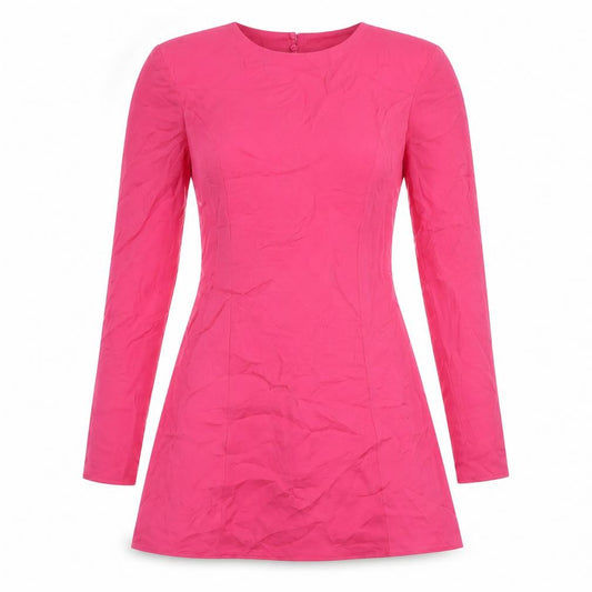 Front view of Bershka women’s pink polyester a-line, size XS, round neck button - shoulder pads