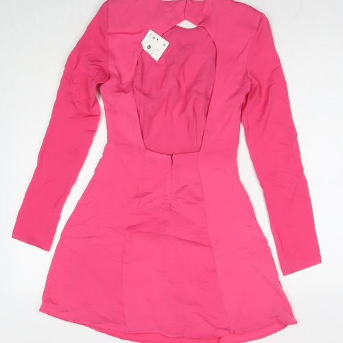 Bershka Womens Pink Polyester A-Line Size XS Round Neck Button - Shoulder Pads