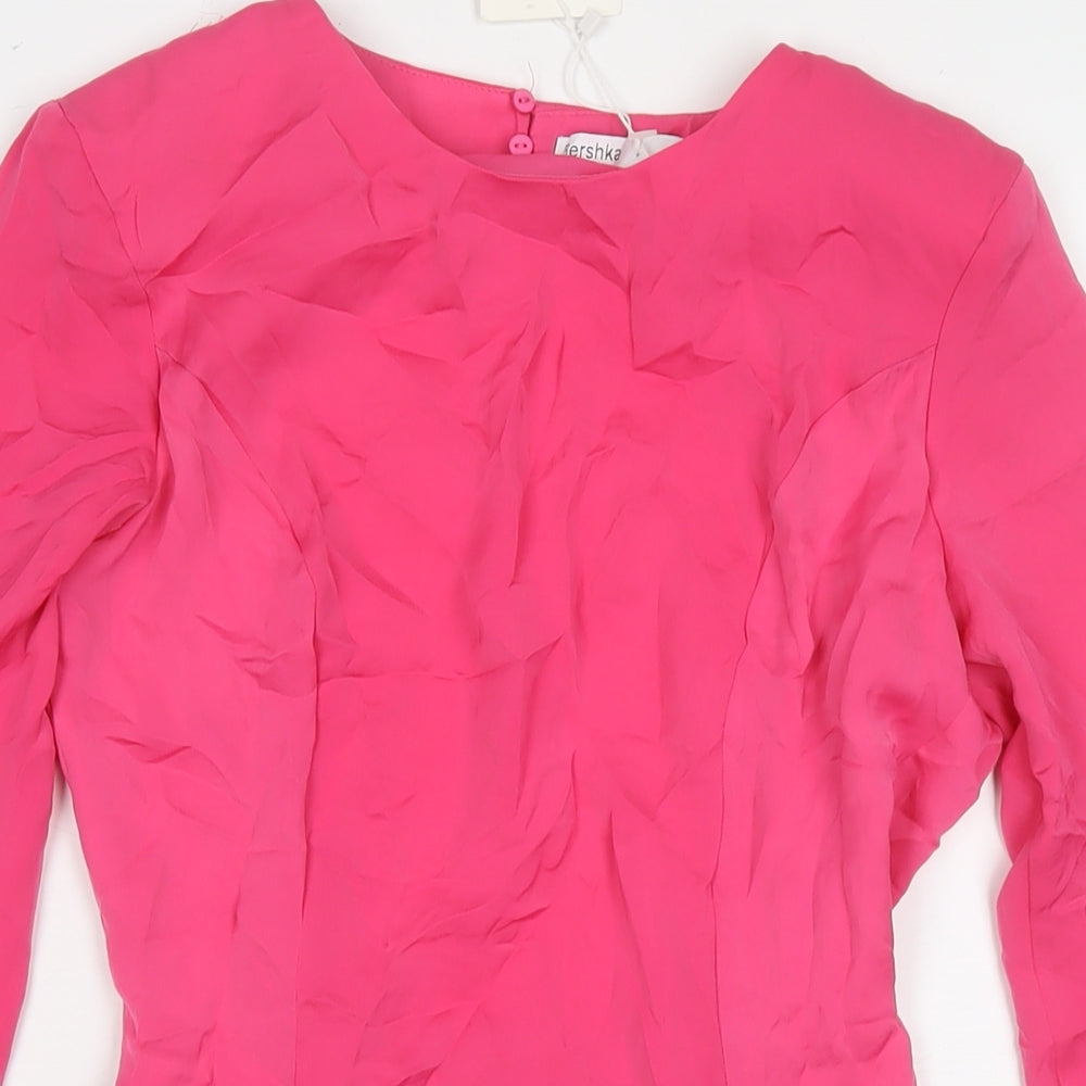Bershka Womens Pink Polyester A-Line Size XS Round Neck Button - Shoulder Pads