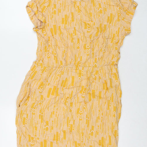 Samsøe Samsøe Womens Orange Geometric Viscose A-Line Size XL Round Neck Button - Pockets