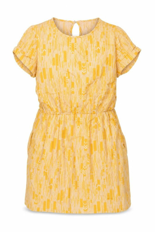 Front view of Samsøe Samsøe women’s orange geometric viscose a-line, size XL, round neck button - pockets